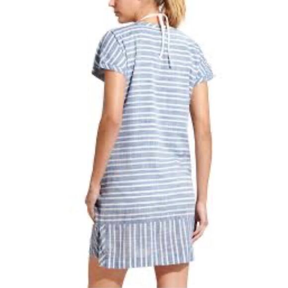 Athleta Blue Striped Barbados 100% Cotton Lined Short Sleeve Mini Dress Size XXS - Picture 2 of 10